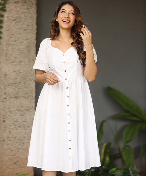 Sweet Heart  Front Buttoned Linen Dress